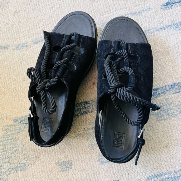 FITFLOP FAYE LACE UP SLINGBACK PLATFORM WEDGE BLACK SIZE 8 EUC - Picture 10 of 10